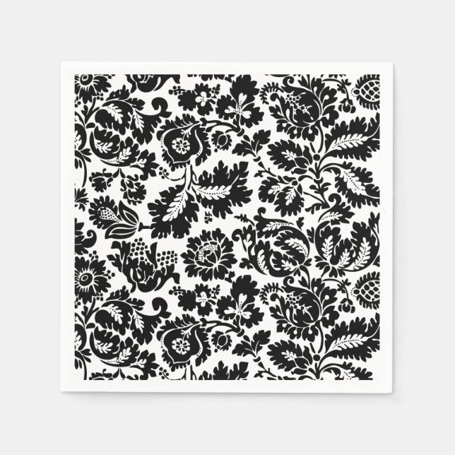 William Morris Svart Vitt Venetianskt Blommönster Pappersservett (Framsidan)