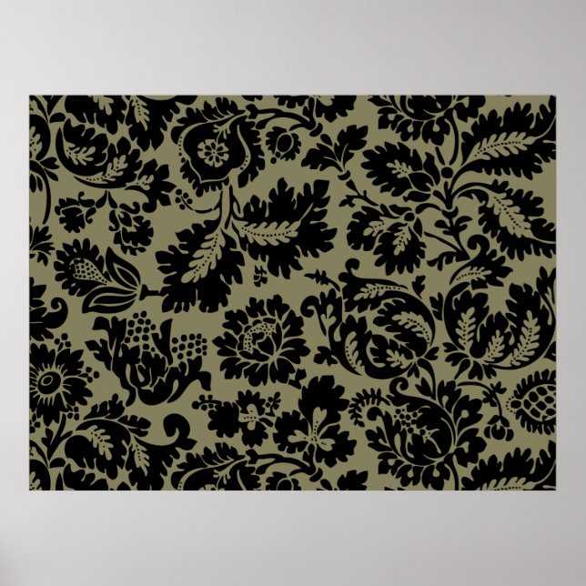 William Morris Svart Vitt Venetianskt Blommönster Poster (Framsidan)