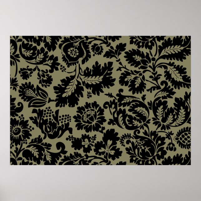 William Morris Svart Vitt Venetianskt Blommönster Poster (Framsidan)