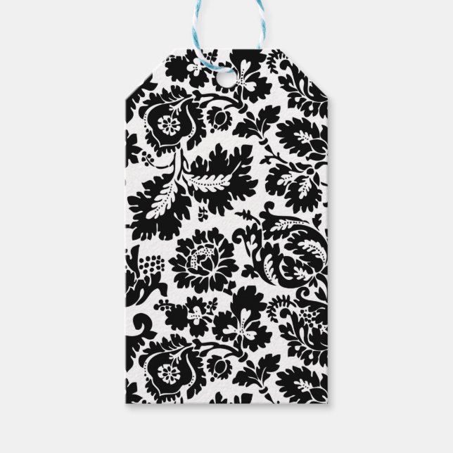 William Morris Svart Vitt Venetianskt Blommönster Presentetikett (Framsidan)