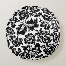 William Morris Svart Vitt Venetianskt Blommönster Rund Kudde