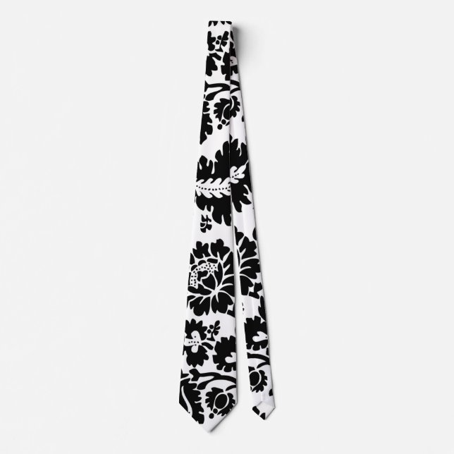 William Morris Svart Vitt Venetianskt Blommönster Slips (Framsida)