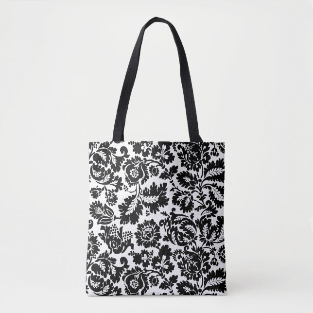 William Morris Svart Vitt Venetianskt Blommönster Tygkasse (Framsida)