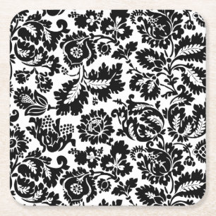William Morris Svart Vitt Venetianskt Blommönster Underlägg Papper Kvadrat