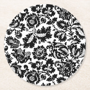 William Morris Svart Vitt Venetianskt Blommönster Underlägg Papper Rund