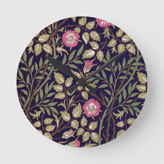 William Morris Sweet Briar Blommigt Art nouveau Rund Klocka (Framsida)
