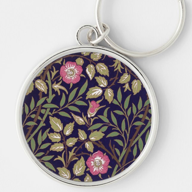 William Morris Sweet Briar Blommigt Art nouveau Rund Silverfärgad Nyckelring (Framsidan)