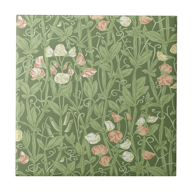 William Morris Sweet Pea Blommigt Design Kakelplatta (Framsidan)
