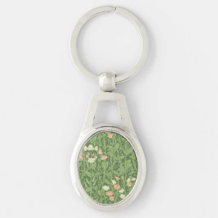 William Morris Sweet Pea Blommigt Design Ovalt Silverfärgad Nyckelring