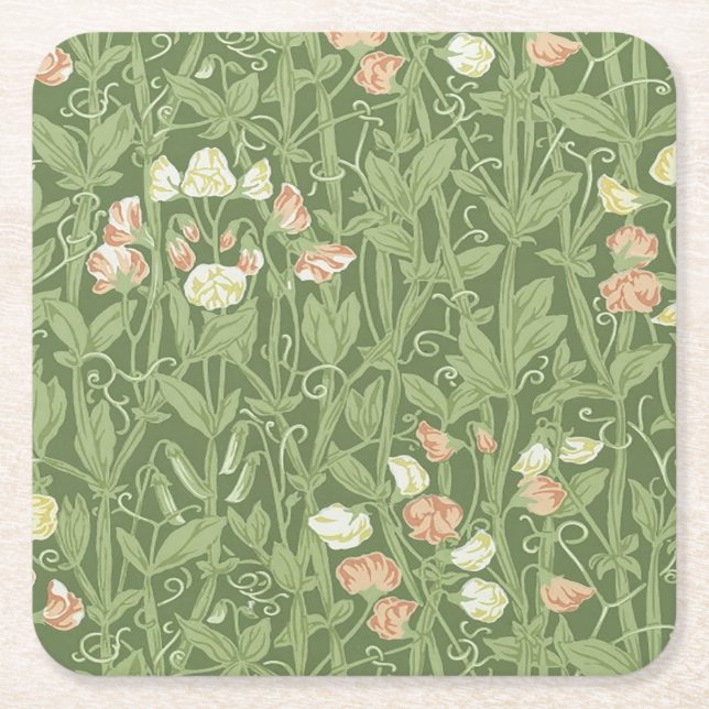 William Morris Sweet Pea Blommigt Design Underlägg Papper Kvadrat (Framsidan)
