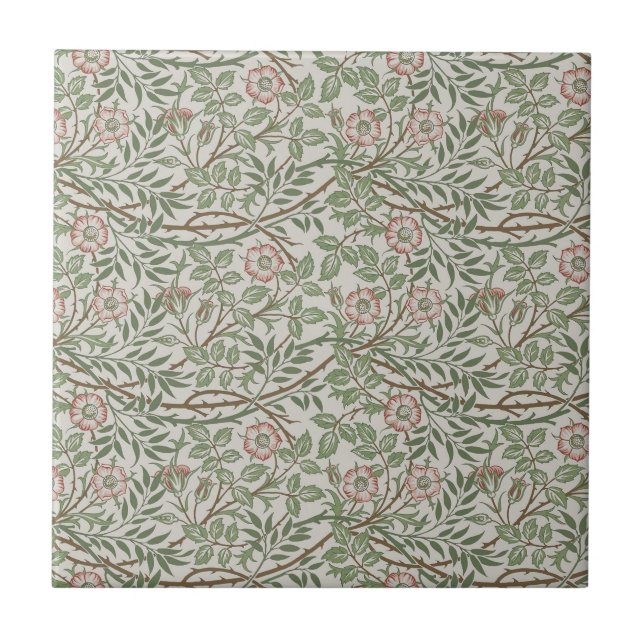 William Morris Sweetbriar Blommigt Art nouveau Kakelplatta (Framsidan)