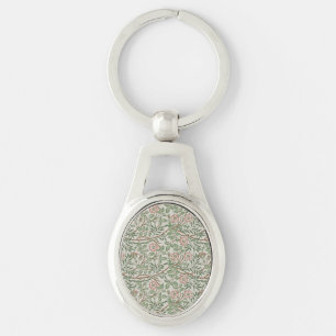 William Morris Sweetbriar Blommigt Art nouveau Ovalt Silverfärgad Nyckelring