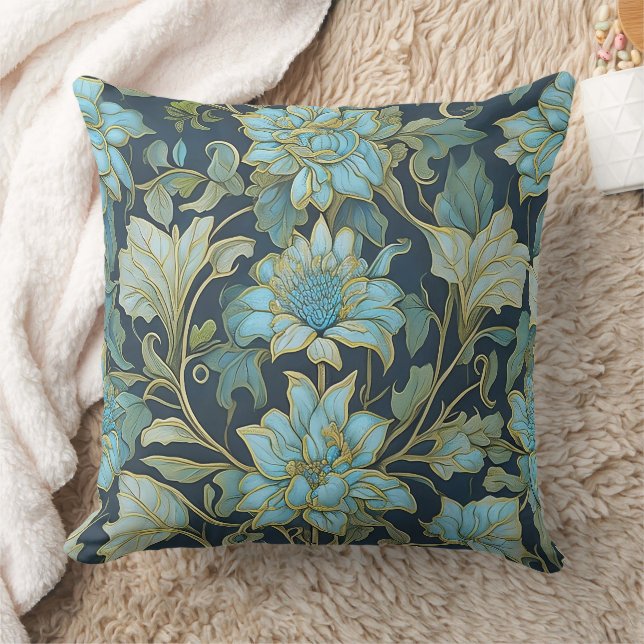 William Morris Teal Blommor  Kudde (Filt)