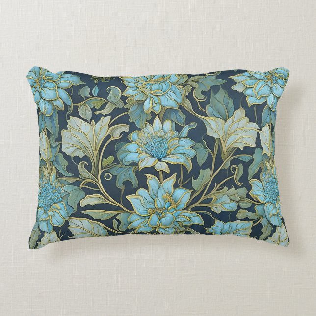 William Morris Teal Blommor Prydnadskudde (Framsidan)
