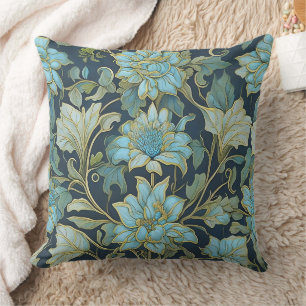 William Morris Teal Flowers Kudde