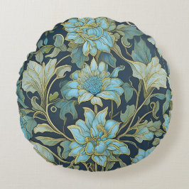 William Morris Teal Flowers Rund Kudde
