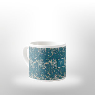 William Morris Tealish Blue Tulip med Monogram Espressomugg