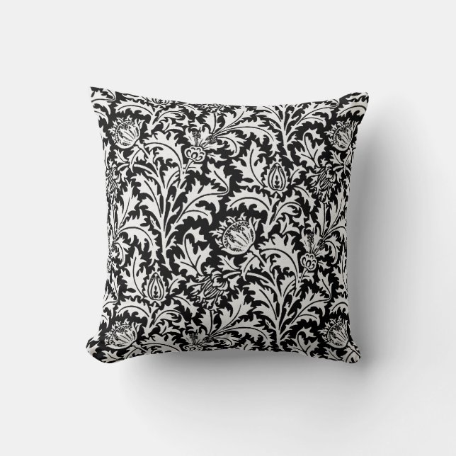 William Morris Thistle Damask, Black and White Kudde (Framsida)