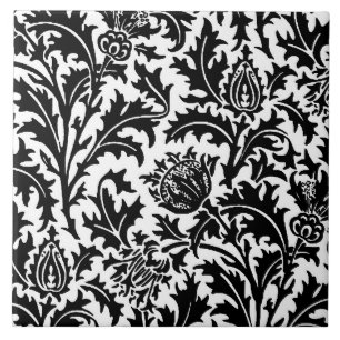 William Morris Thistle Damask, Black on White Kakelplatta