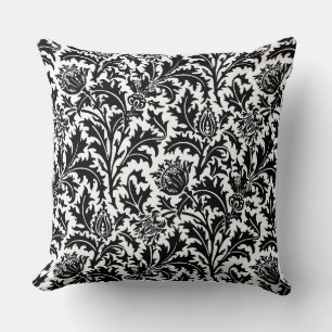 William Morris Thistle Damask, Black on White Kudde