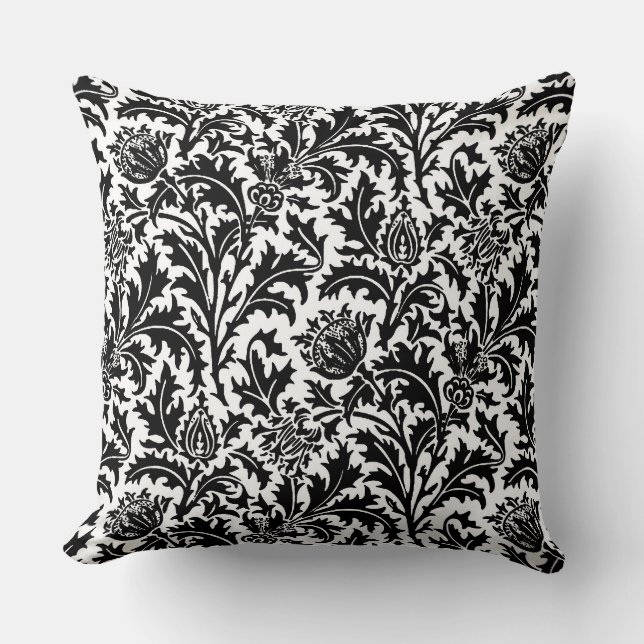 William Morris Thistle Damask, Black on White Kudde (Framsida)