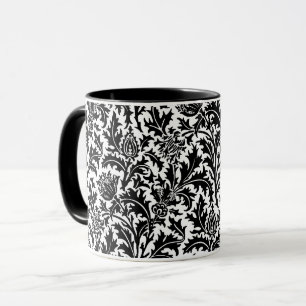 William Morris Thistle Damask, Black on White Mugg