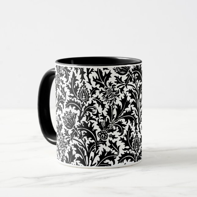 William Morris Thistle Damask, Black on White Mugg (Framsida vänster)