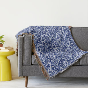 William Morris Thistle Damask, Cobalt Blue & White Filt