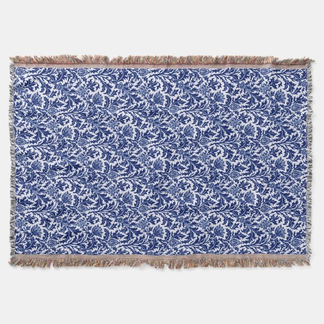 William Morris Thistle Damask, Cobalt Blue & White Filt (Framsidan)