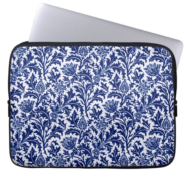 William Morris Thistle Damask, Cobalt Blue & White Laptop Fodral (Framsidan)