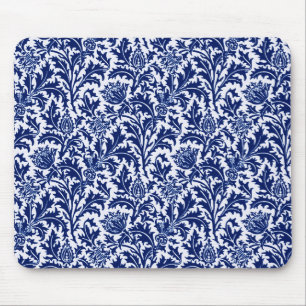 William Morris Thistle Damask, Cobalt Blue & White Musmatta