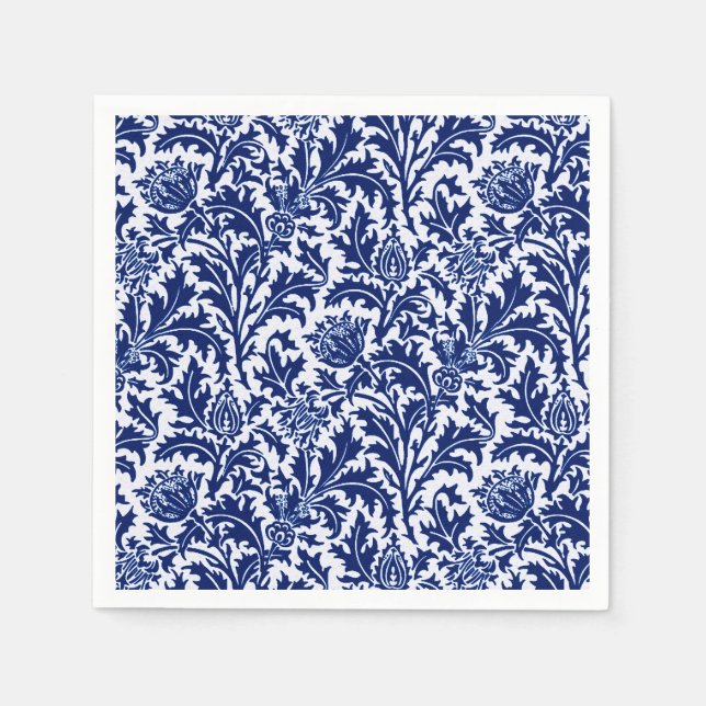 William Morris Thistle Damask, Cobalt Blue & White Pappersservett (Framsidan)