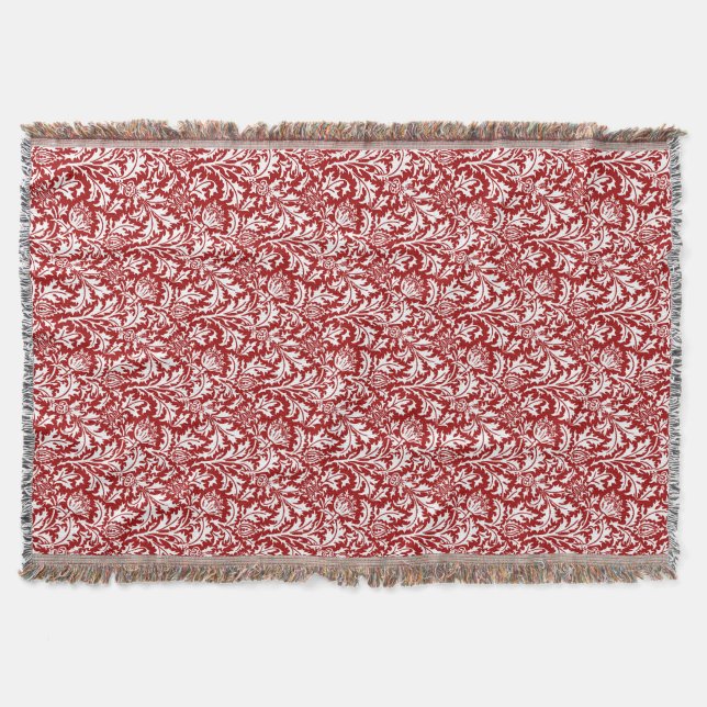 William Morris Thistle Damask, Mörk Red & White Filt (Framsidan)