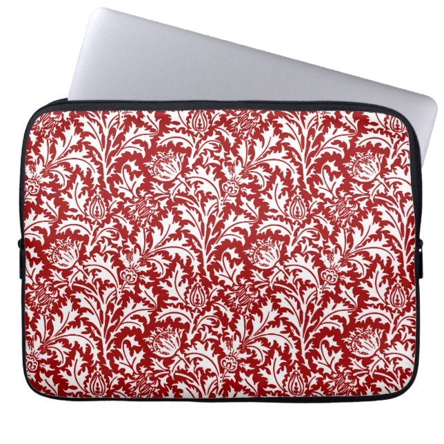 William Morris Thistle Damask, Mörk Red & White Laptop Fodral (Framsidan)