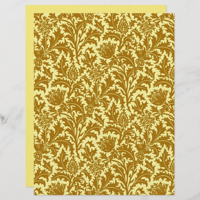 William Morris Thistle Damask, Mustard Guld (Fram/baksida)