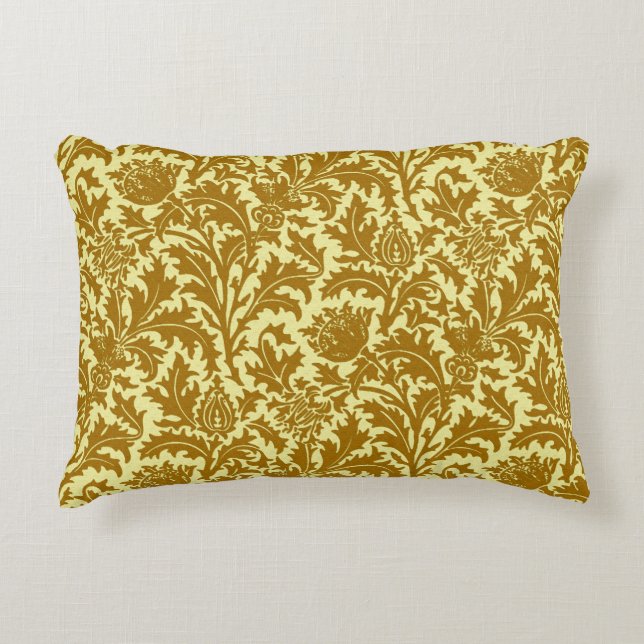 William Morris Thistle Damask, Mustard Guld Prydnadskudde (Framsidan)