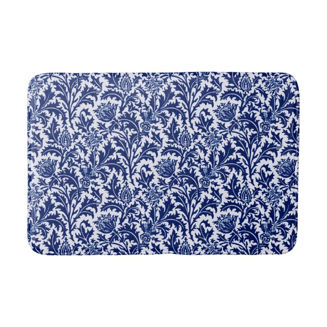 William Morris Thistle Damask, Navy Blue and White Badrumsmatta (Framsidan)