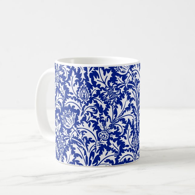 William Morris Thistle Damask White på Cobalt Blue Kaffemugg (Framsida vänster)