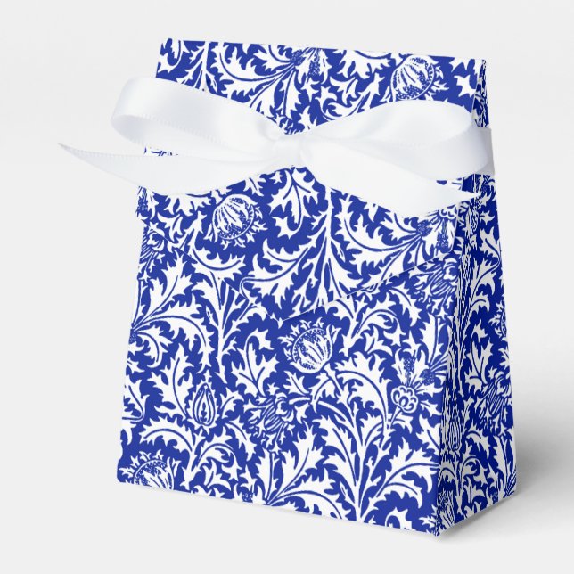 William Morris Thistle Damask White på Cobalt Blue Presentaskar (Framsidan Sidan)