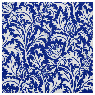 William Morris Thistle Damask White på Cobalt Blue Tyg
