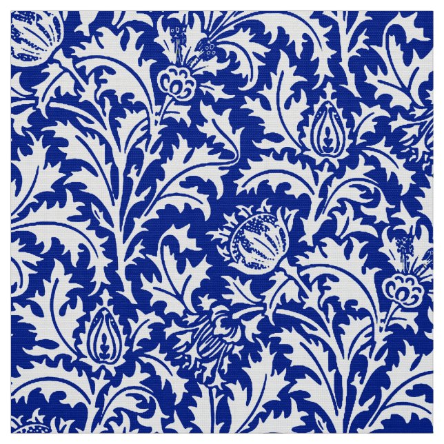 William Morris Thistle Damask White på Cobalt Blue Tyg (Provkarta)