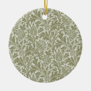 William Morris Thistle Sage Grönt Mönster Julgransprydnad Keramik