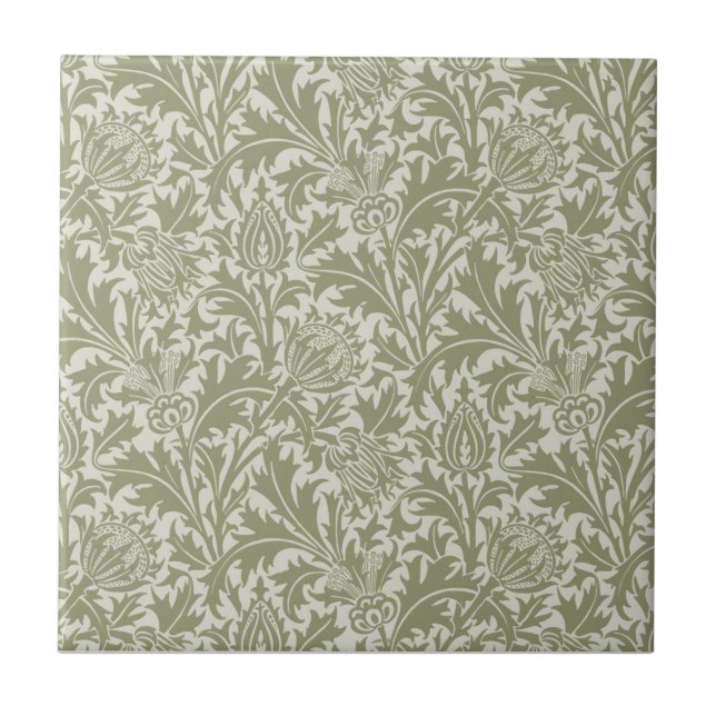 William Morris Thistle Sage Grönt Mönster Kakelplatta (Framsidan)