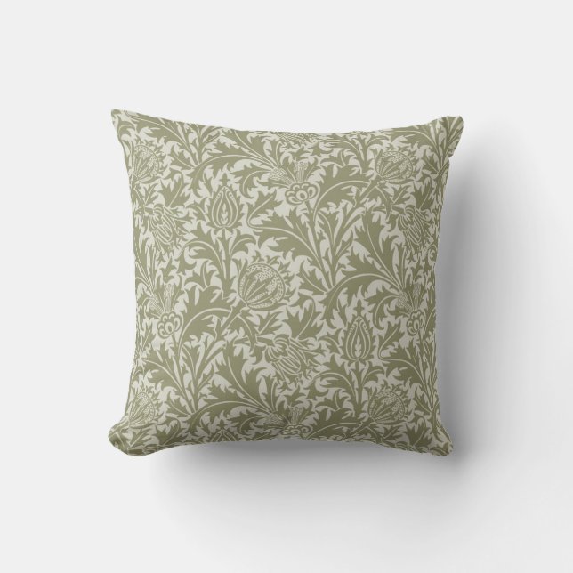 William Morris Thistle Sage Grönt Mönster Kudde (Framsida)