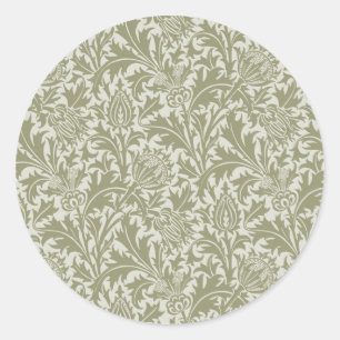 William Morris Thistle Sage Grönt Mönster Runt Klistermärke