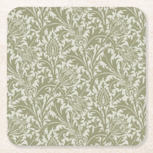 William Morris Thistle Sage Grönt Mönster Underlägg Papper Kvadrat