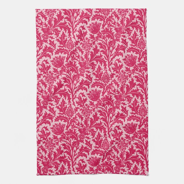 William Morris Thistledamast, Fuchsia rosa Kökshandduk (Vertikal)