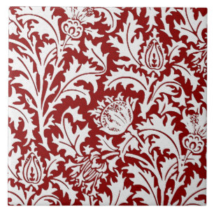 William Morris Thistledamast, röd mörk - & vit Kakelplatta