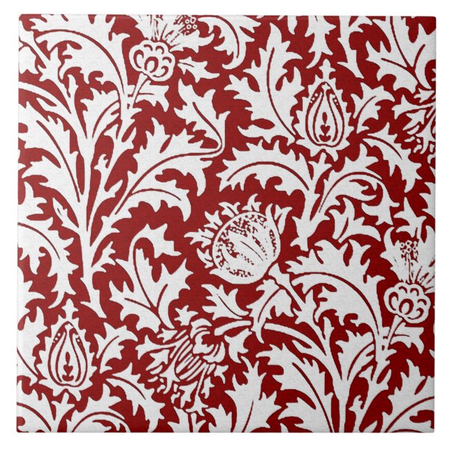 William Morris Thistledamast, röd mörk - & vit Kakelplatta (Framsidan)