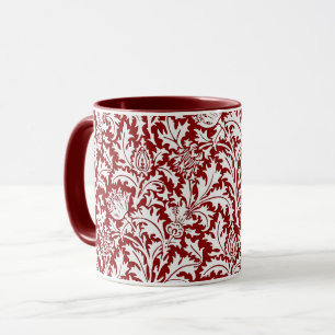 William Morris Thistledamast, röd mörk - & vit Mugg